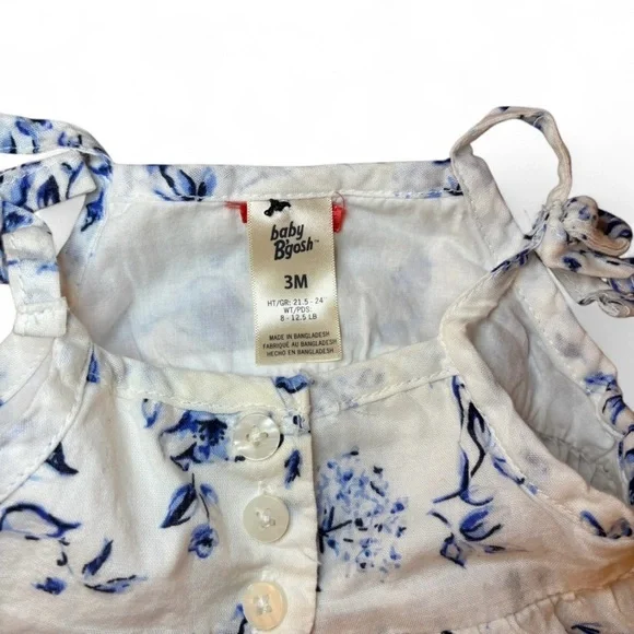 Baby B’Gosh 3 Months Blue & White Floral Dress Outfit Spring Summer Cotton Lined - Picture 3 of 6